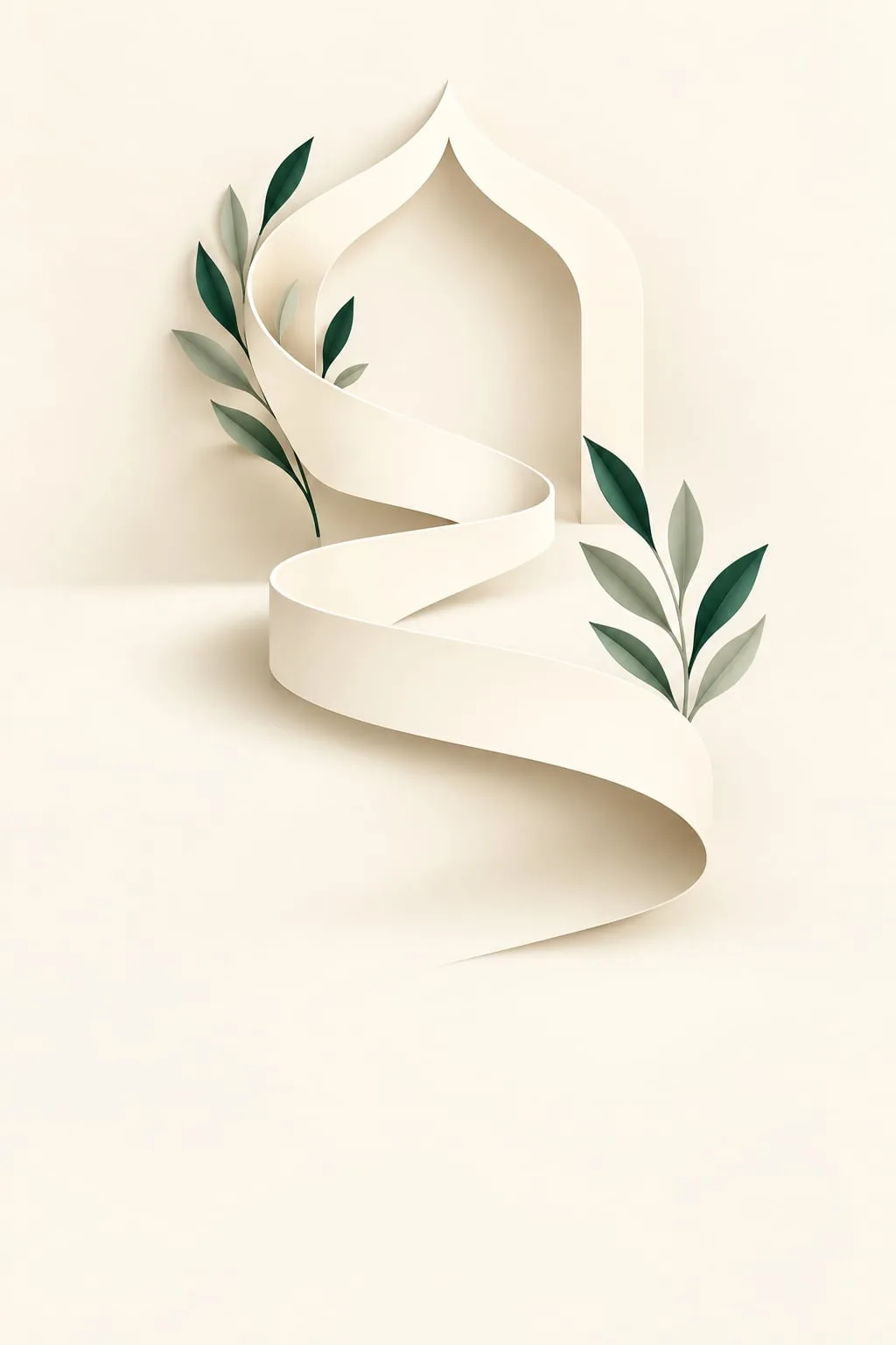 An illustrated garden in soft ivory and green