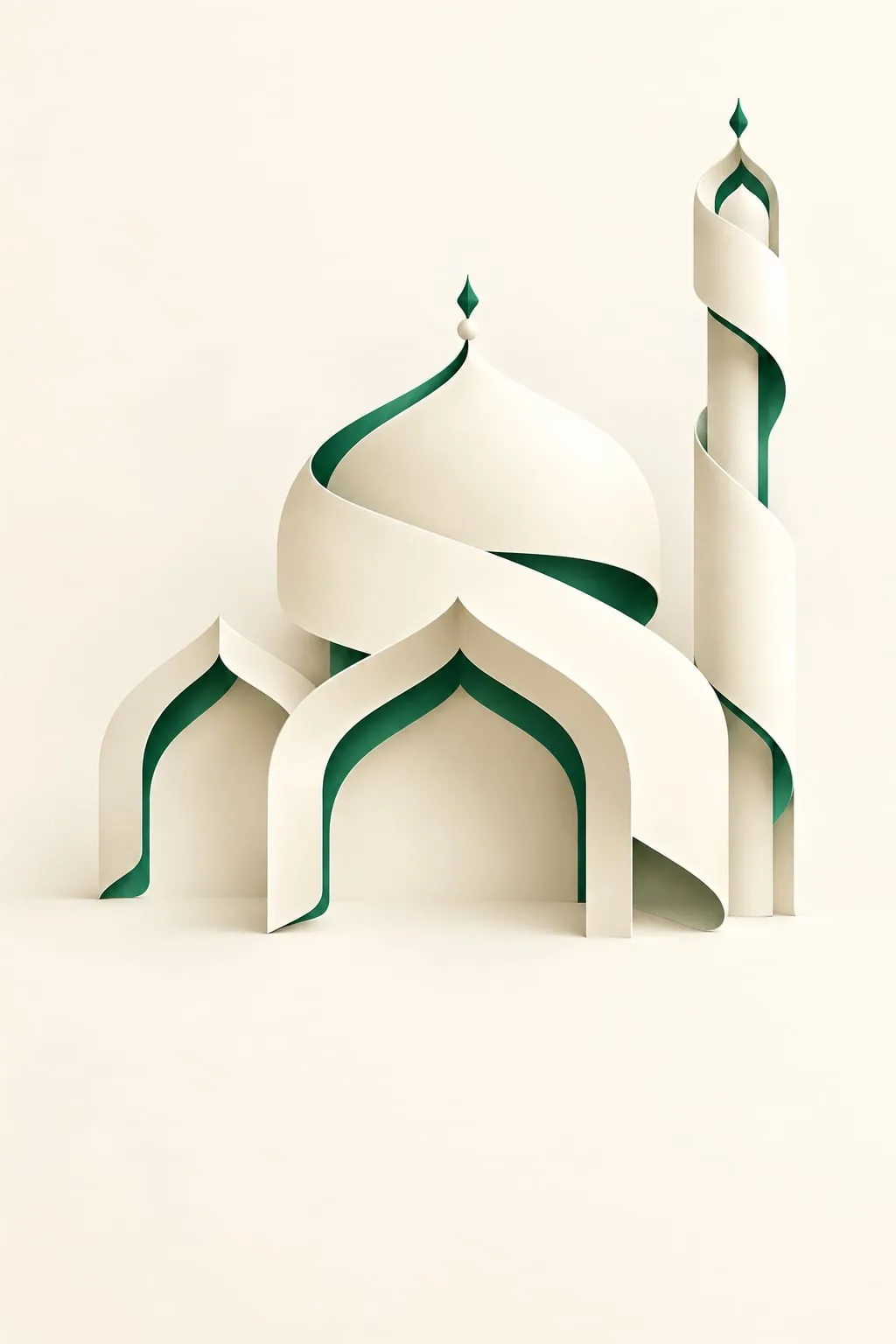 A sculptural mosque in a peaceful landscape